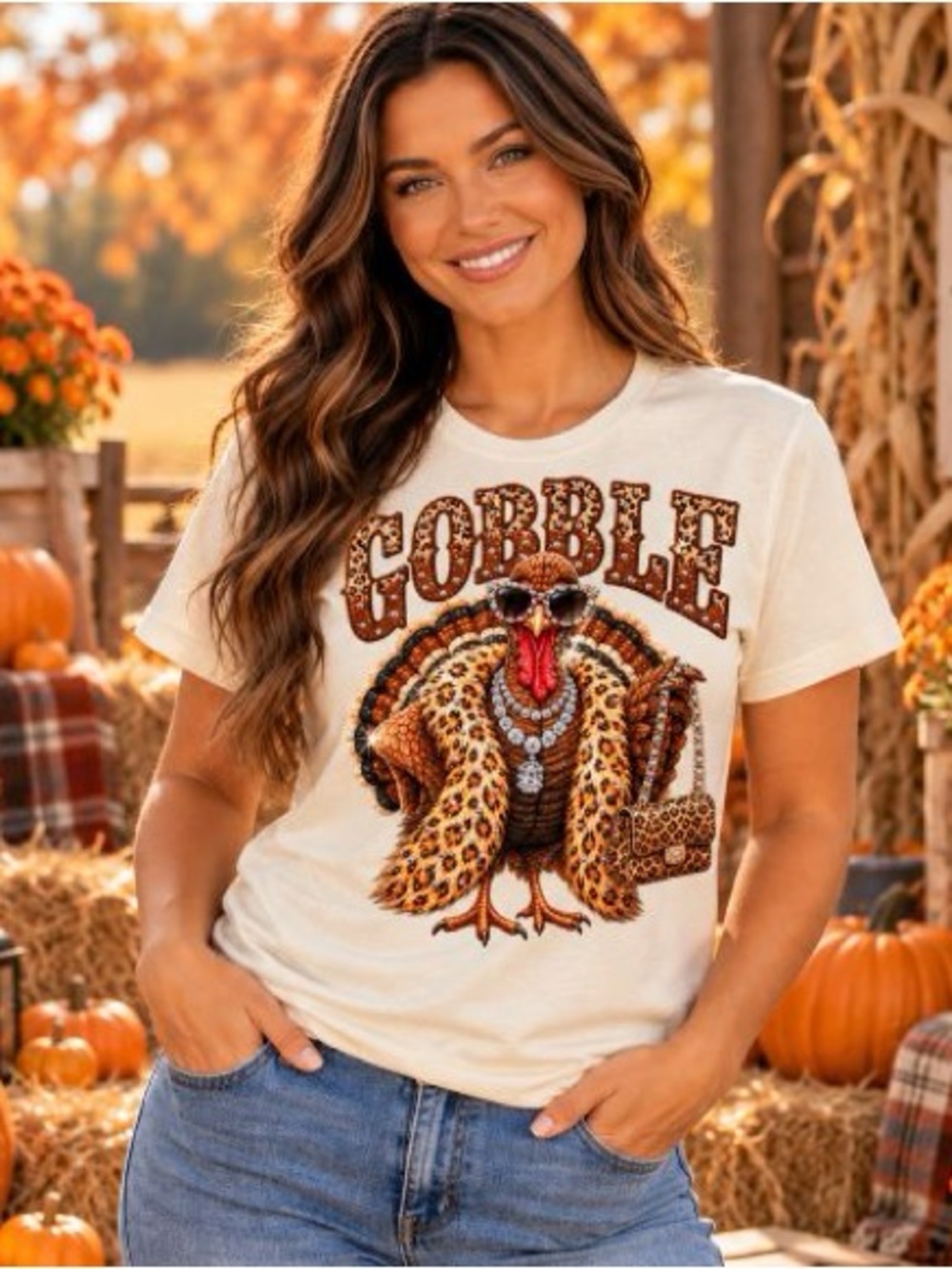 BRAND NEW WITH TAGS Gobble Glam Rhinestone Turkey Tee